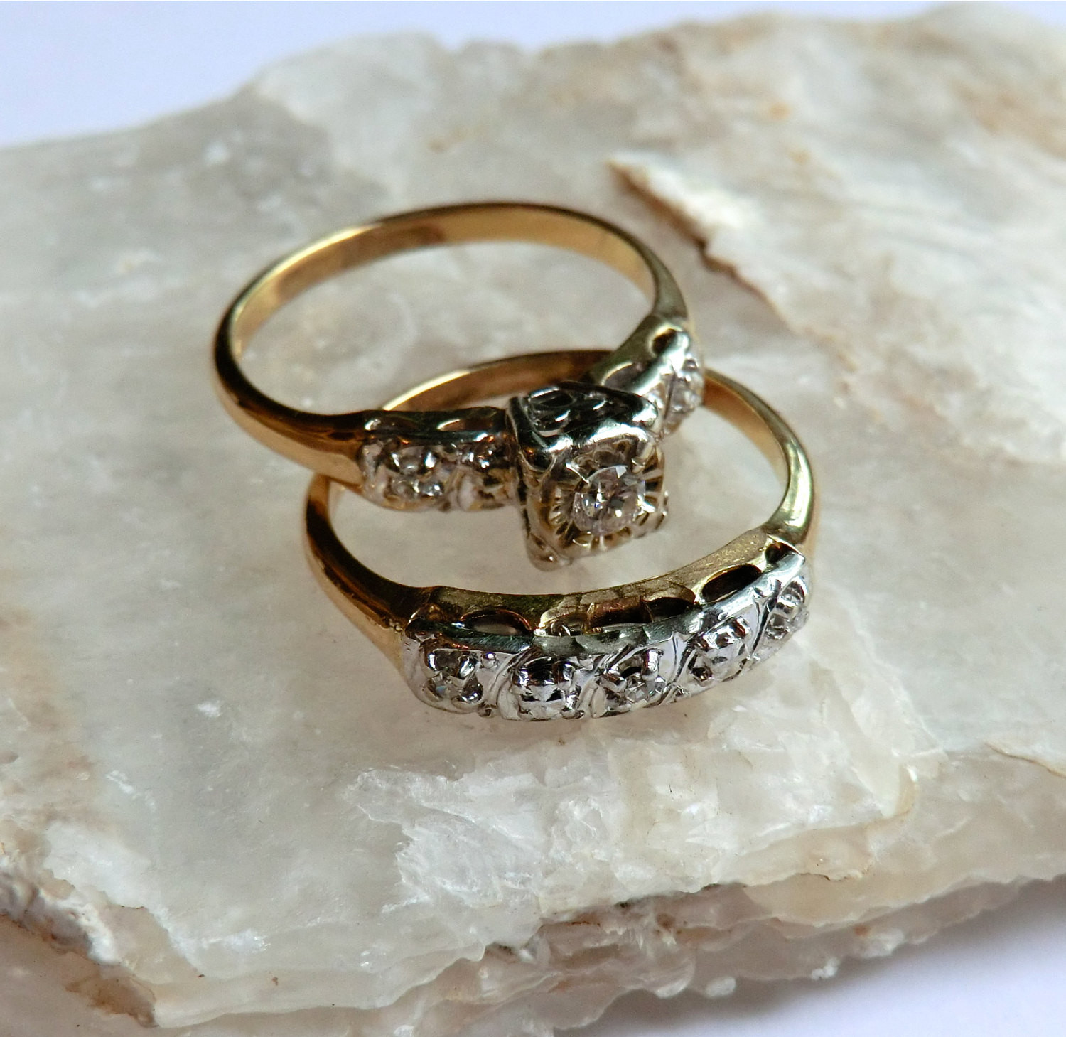 Antique Wedding Ring Sets
 Vintage 14K Diamond Wedding Ring Set ca 1960 signed Cosmic