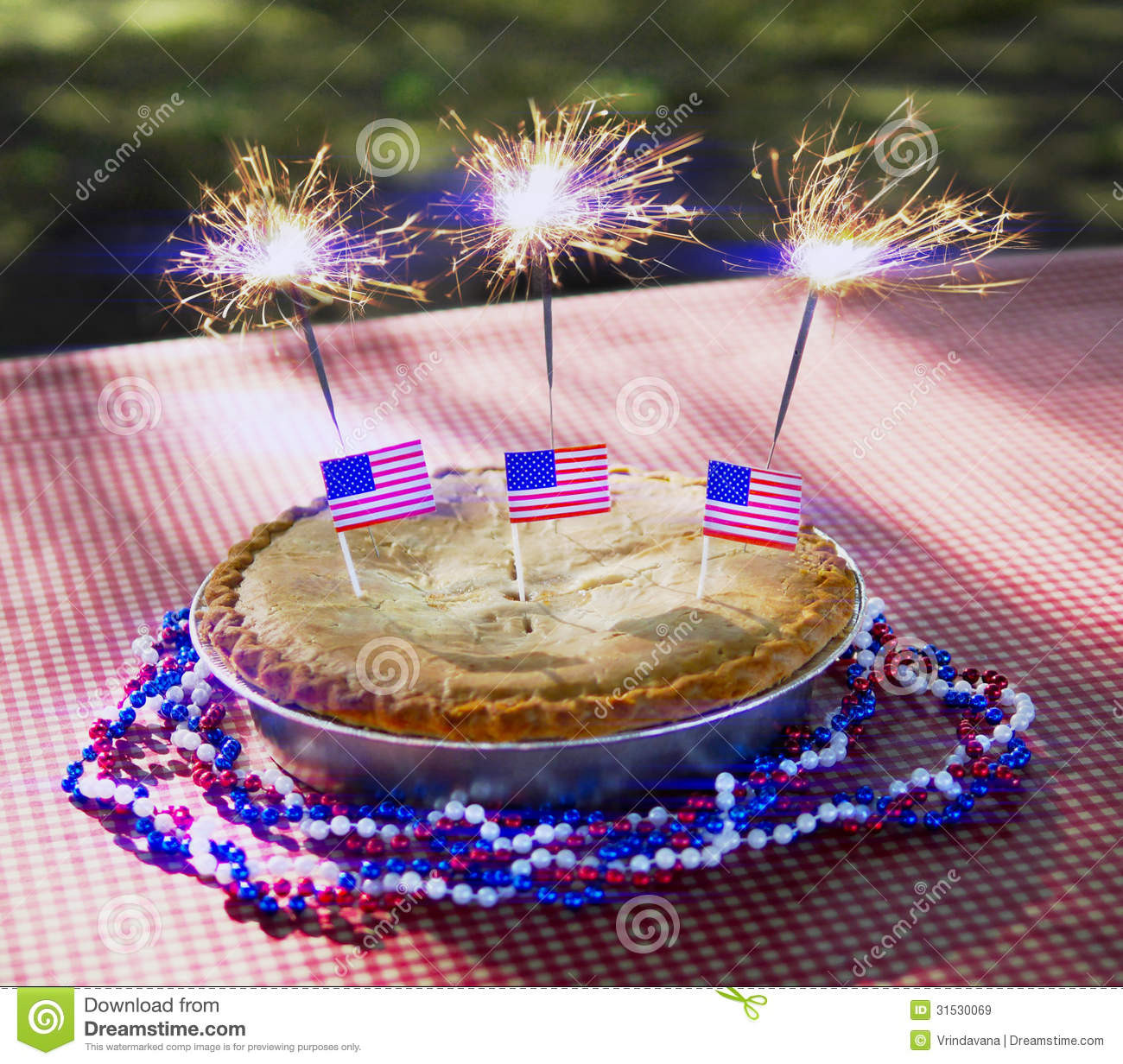 Apple Pie Fourth Of July
 4th July Apple Pie With Sparklers A Table Stock