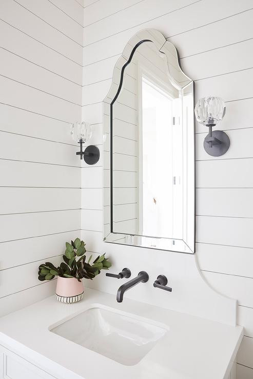 Arched Bathroom Mirror
 Sconces Mounted Bathroom Mirror Design Ideas