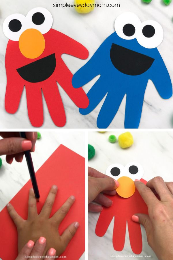 Arts &amp; Crafts For Toddlers
 Handprint Cookie Monster & Elmo Craft For Kids