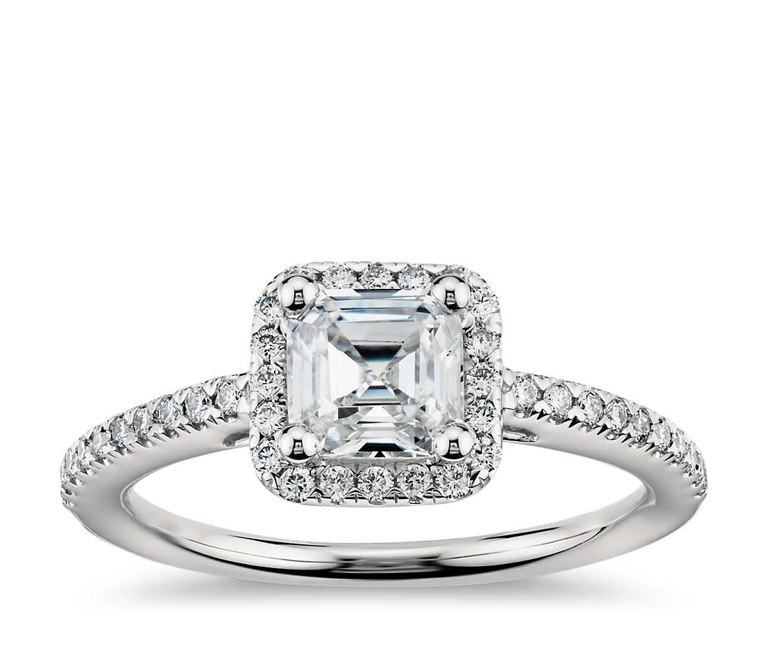 Asscher Cut Diamond Engagement Rings
 Asscher Cut Halo Diamond Engagement Ring in Platinum