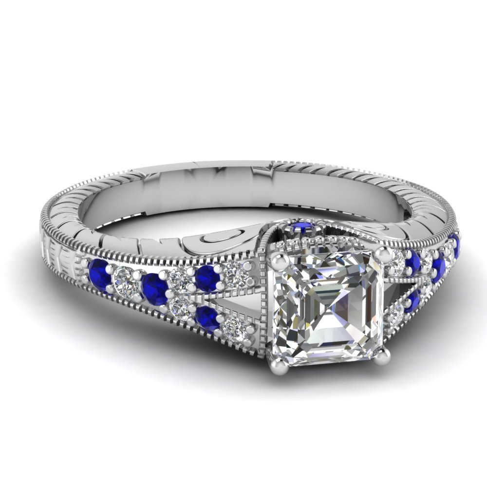 Asscher Cut Diamond Engagement Rings
 Antique Engraved Asscher Cut Diamond Engagement Ring With