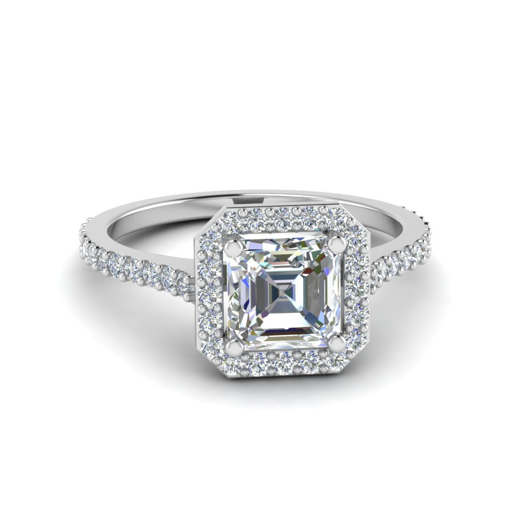 Asscher Cut Diamond Engagement Rings
 Asscher Cut Halo Diamond Engagement Ring In 14K White Gold