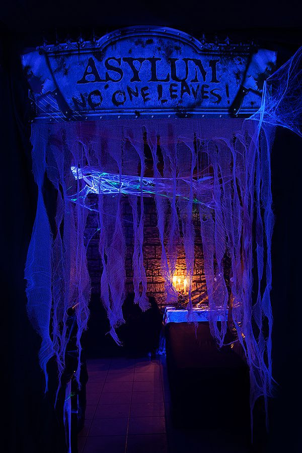 Asylum Halloween Party Ideas
 I like the idea of the guaze hanging at the entrance with