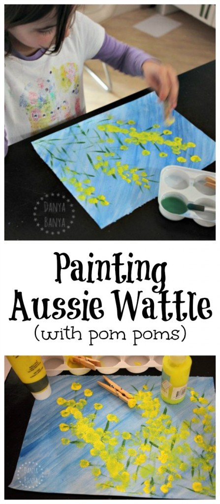 Australian Craft For Kids
 Wattle Painting with Pom Poms Aussie Art for Kids