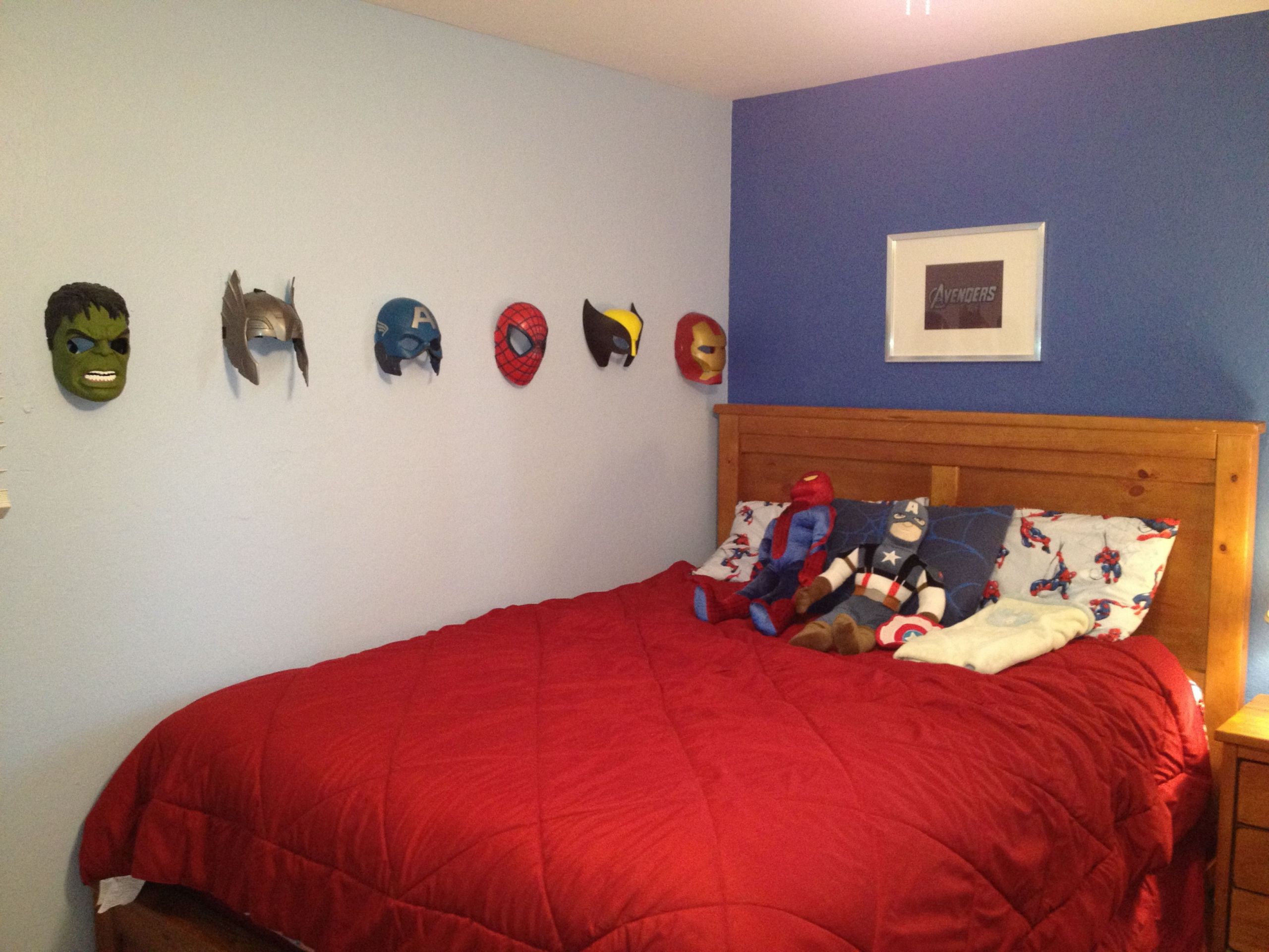 Avengers Bedroom Decor
 Avenger s boys bedroom Use masks as decoration by hanging