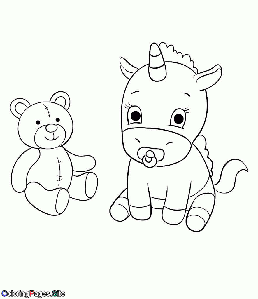Baby Bear Coloring Pages
 Baby unicorn with teddy bear coloring page