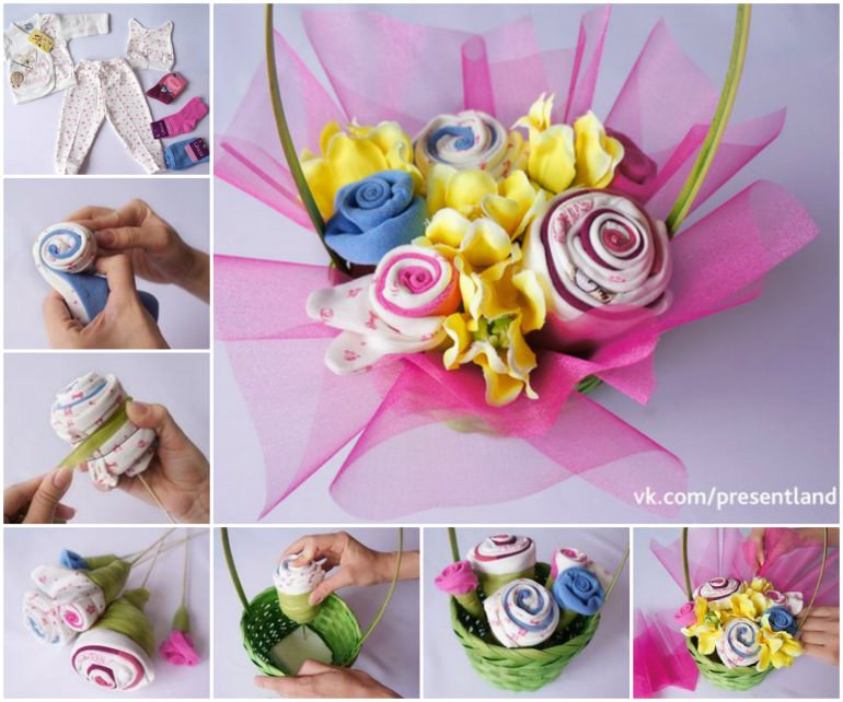 Baby Bouquet DIY
 DIY Baby Clothes Flower Bouquet Tutorial