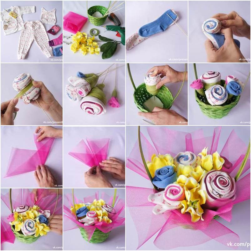 Baby Bouquet DIY
 Wonderful DIY Baby Sock Rose Bouquet