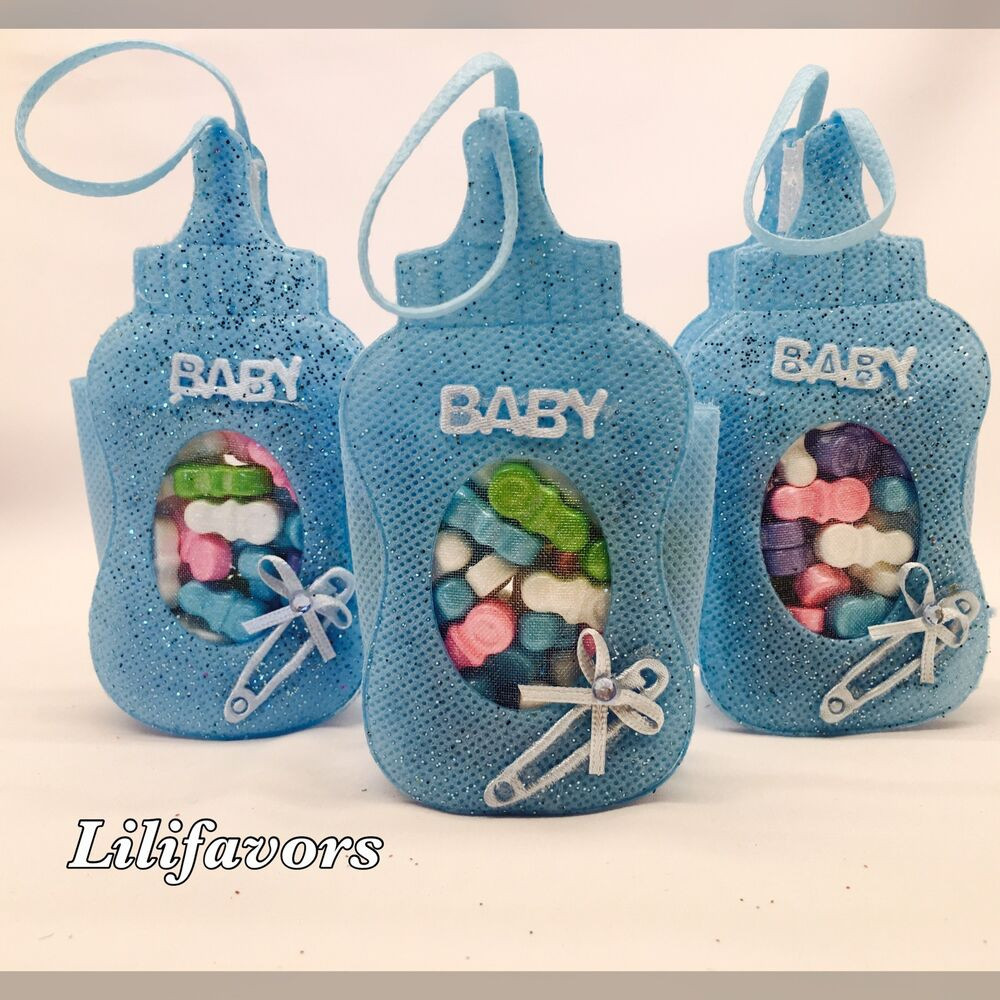 Baby Boy Shower Party Favors
 12 Fillable Bottle Pouches Baby Shower Favors Blue Party