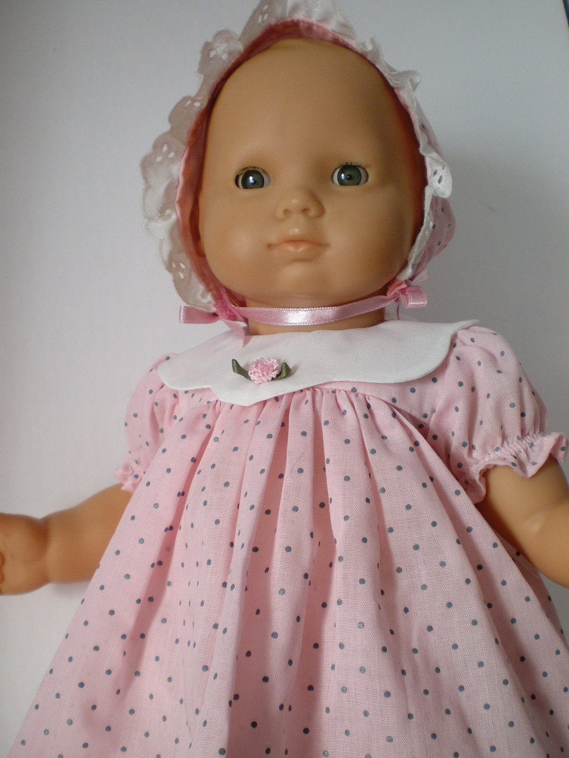 Baby Doll Fashion
 Bitty Baby Doll Clothes Polka dot DressBonnet by fashioned4you