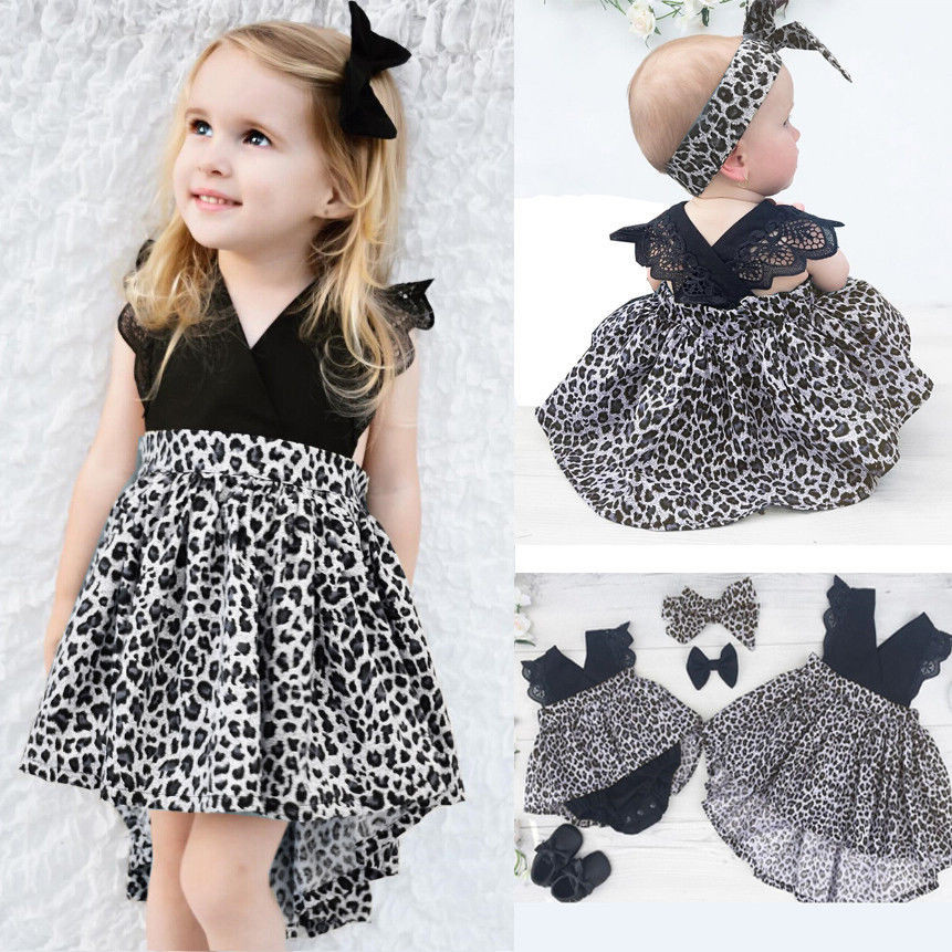 Baby Fashion Dress
 0 7Y Fashion Baby Girl Clothes Leopard Suit Lace Ruffles