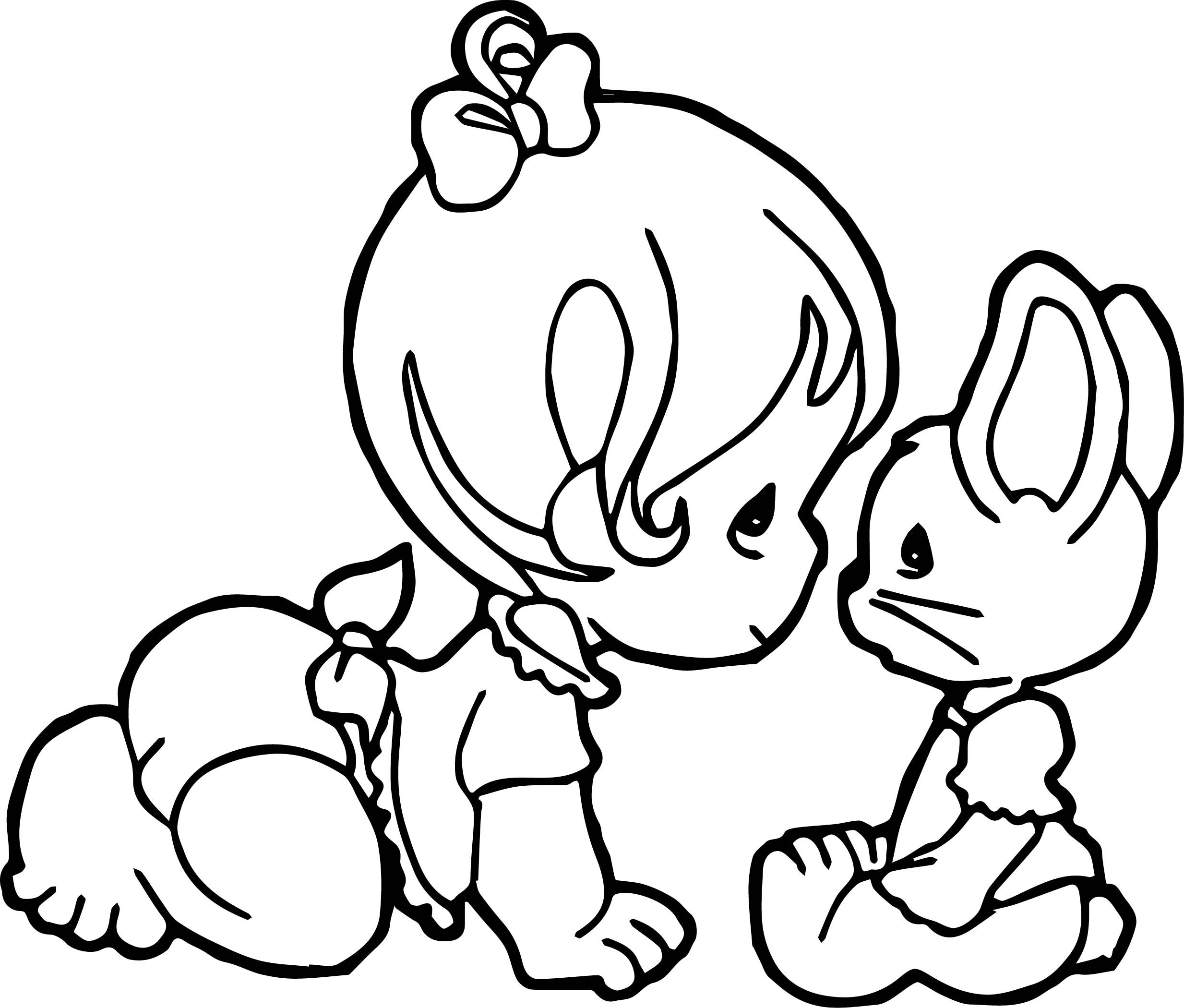 Baby Girl Coloring Pages
 Baby Girl Cartoon And Bunny Coloring Page