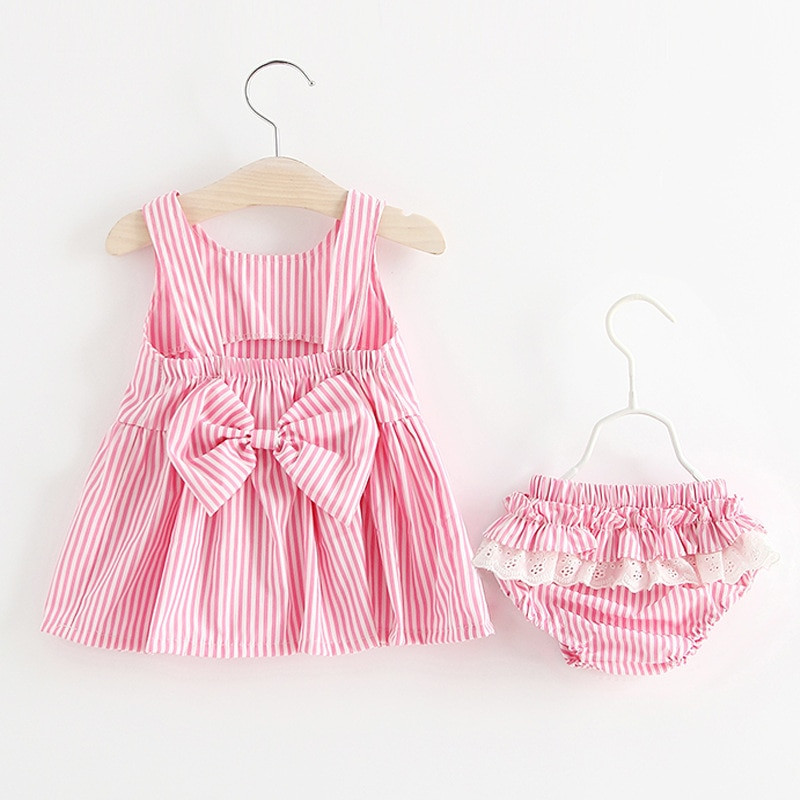 Baby Girl Dress Design
 New Baby Girl Summer Sets Striped Backless Bowknot Dresses