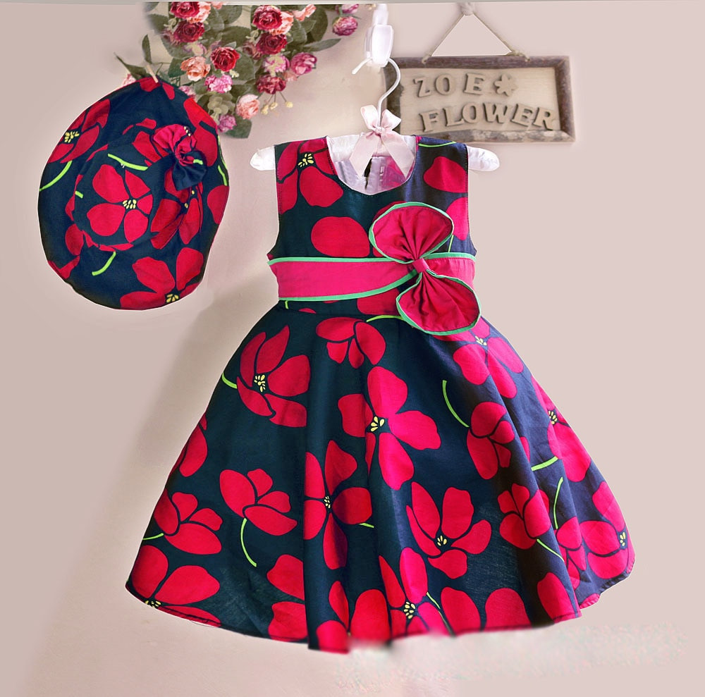 Baby Girl Dress Design
 New Summer Baby Girls Floral Dress with cap European Style