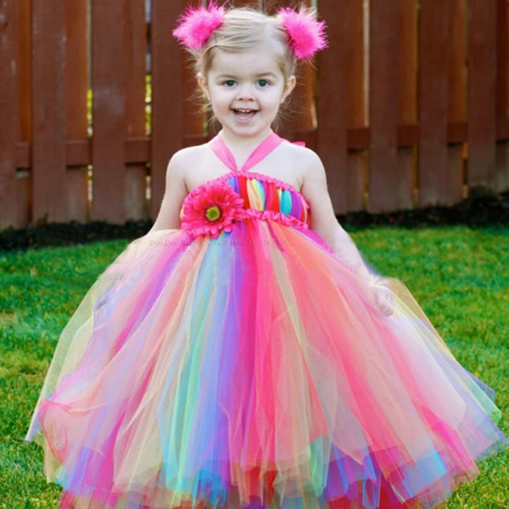 Baby Girl Dresses Party Wear
 Multicolor Rainbow Cute Toddler Dresses 1st Birthday Girl