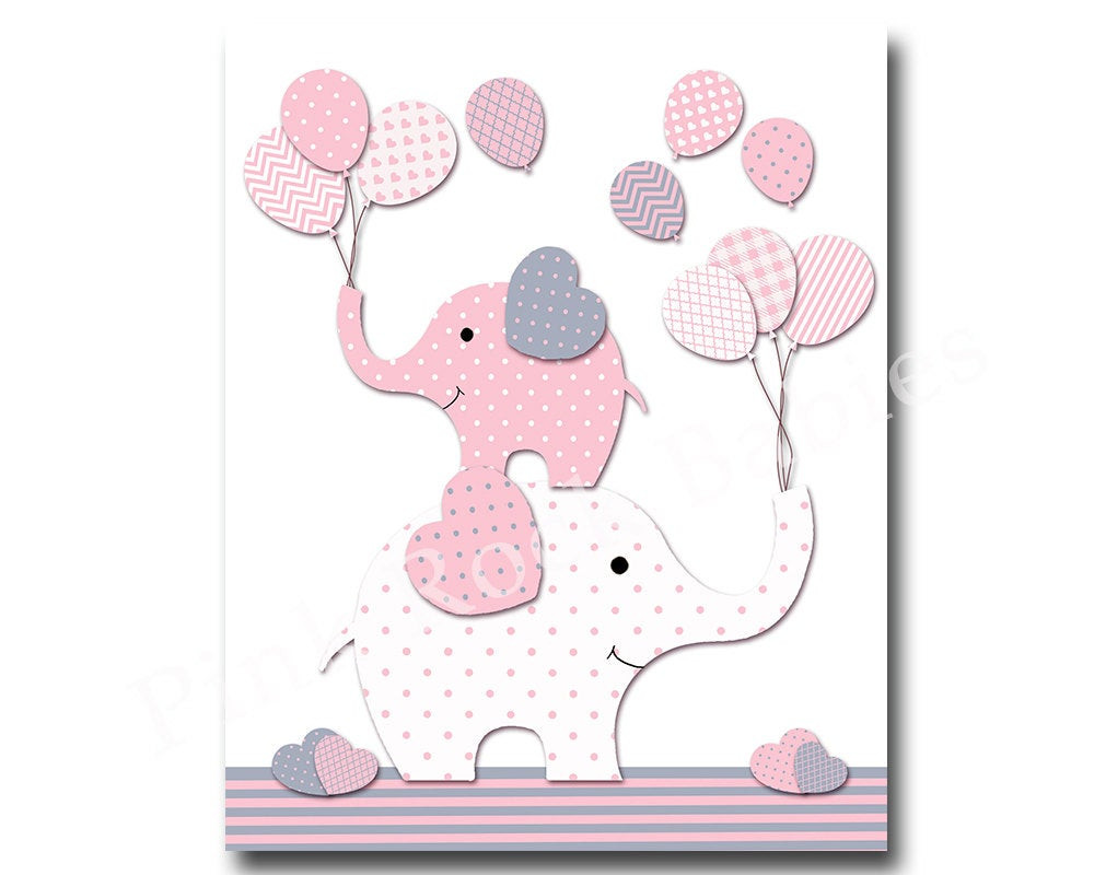 Baby Girl Elephant Decor
 Pink nursery wall art for baby girl room decor pink elephant