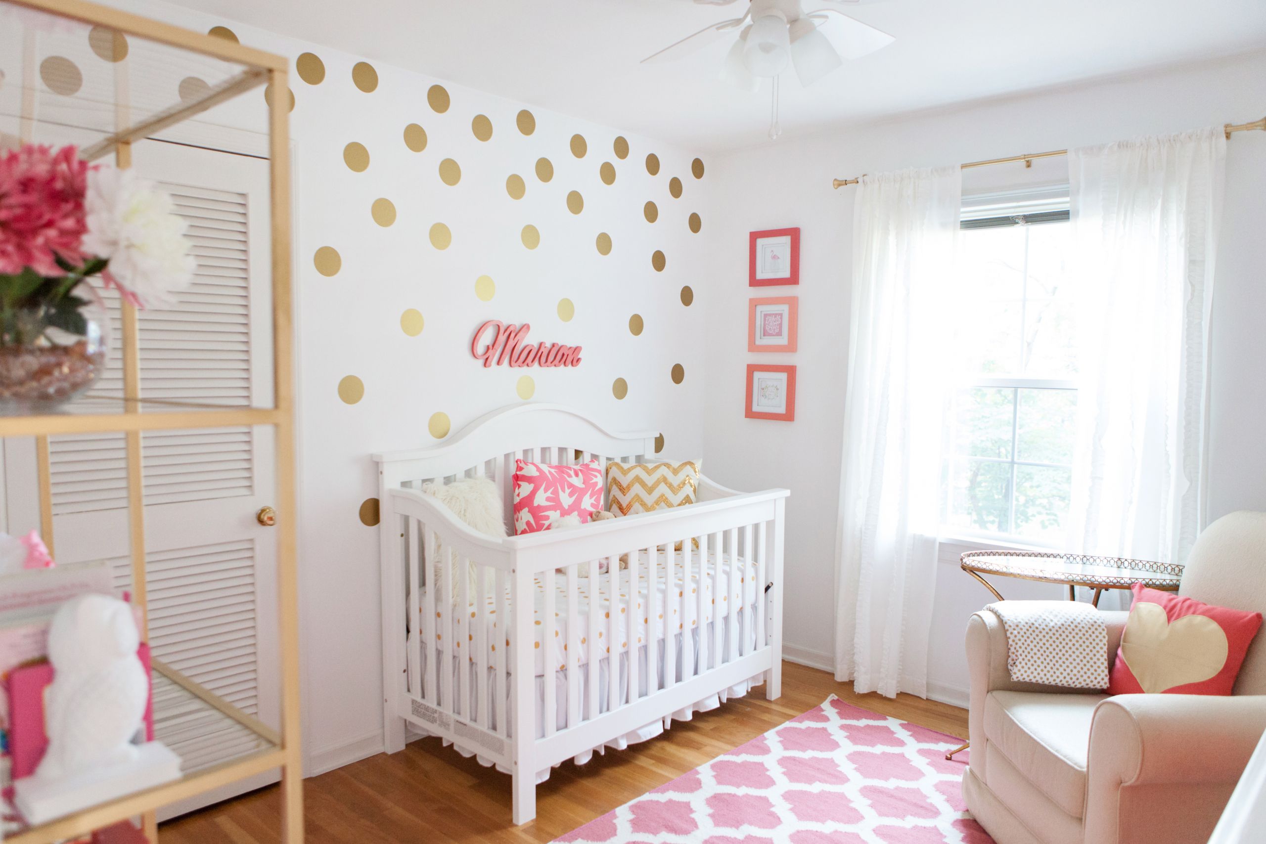 Baby Girl Nursery Wall Decor Ideas
 Marion s Coral and Gold Polka Dot Nursery Project Nursery