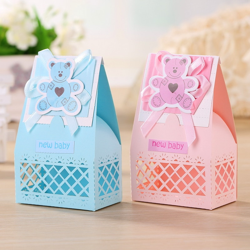 Baby Shower Favor Gift
 12pcs lot Pink and Blue Cute Baby Favors Boxes for Baptism