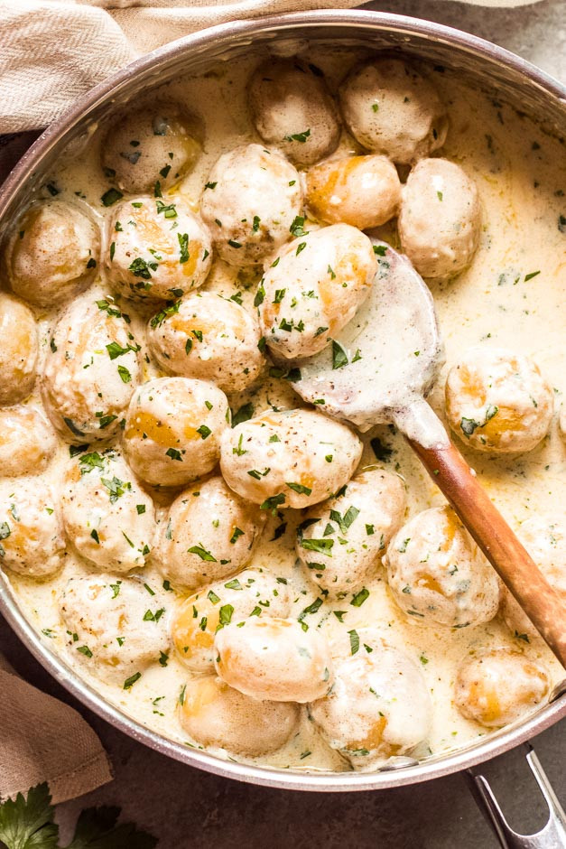Baby White Potatoes Recipes
 Garlic Parmesan Potatoes in Cream Sauce Little Broken