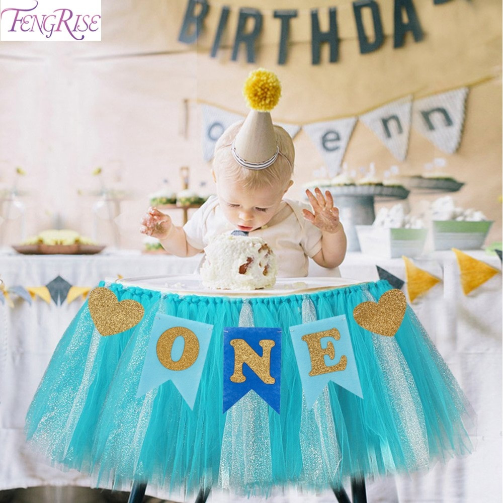 Babys 1St Birthday Party Ideas
 FENGRISE Baby First Birthday Blue Pink Chair Banner ONE