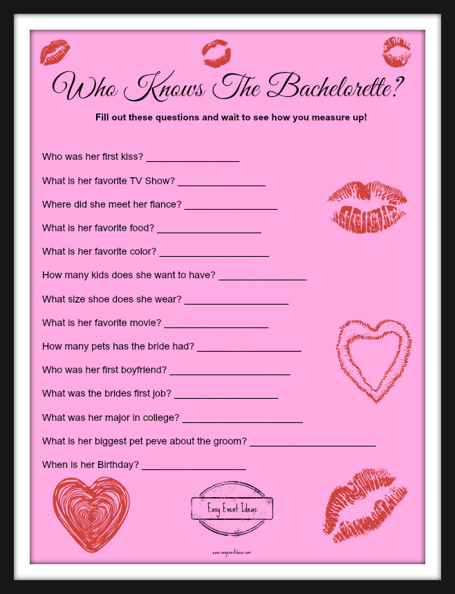 Bachelorette Party Game Ideas
 Who Knows the Bachelorette Game Free Printable – Easy