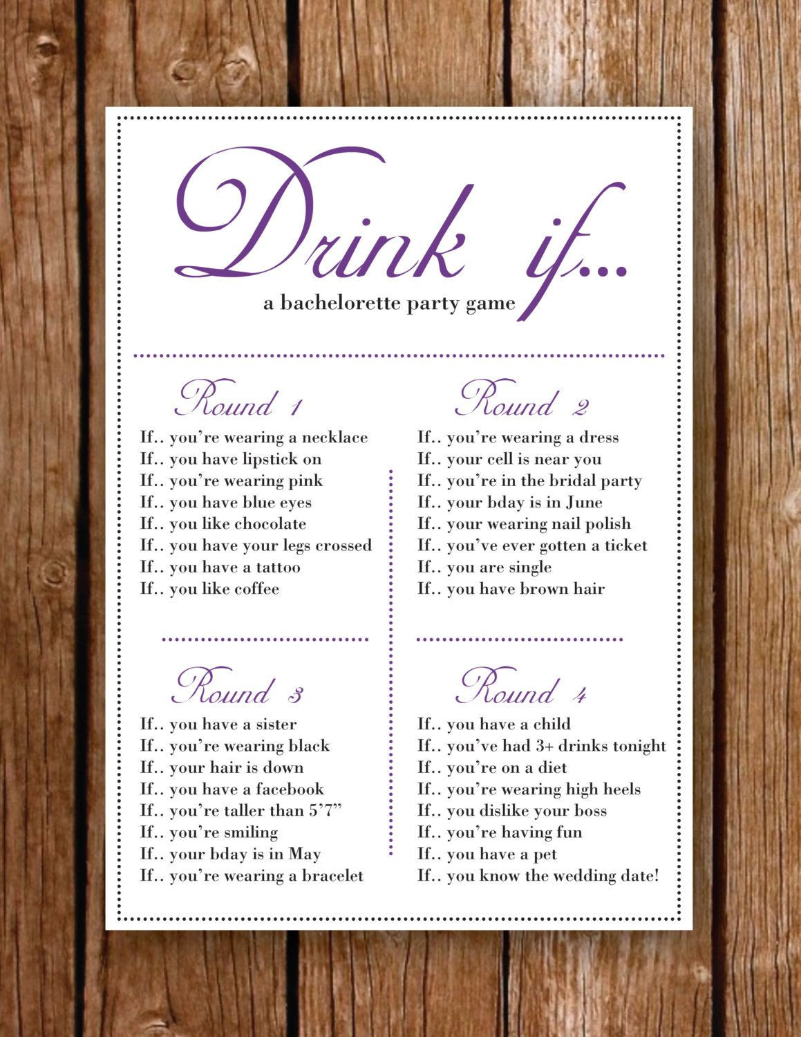 Bachelorette Party Games Free Printable