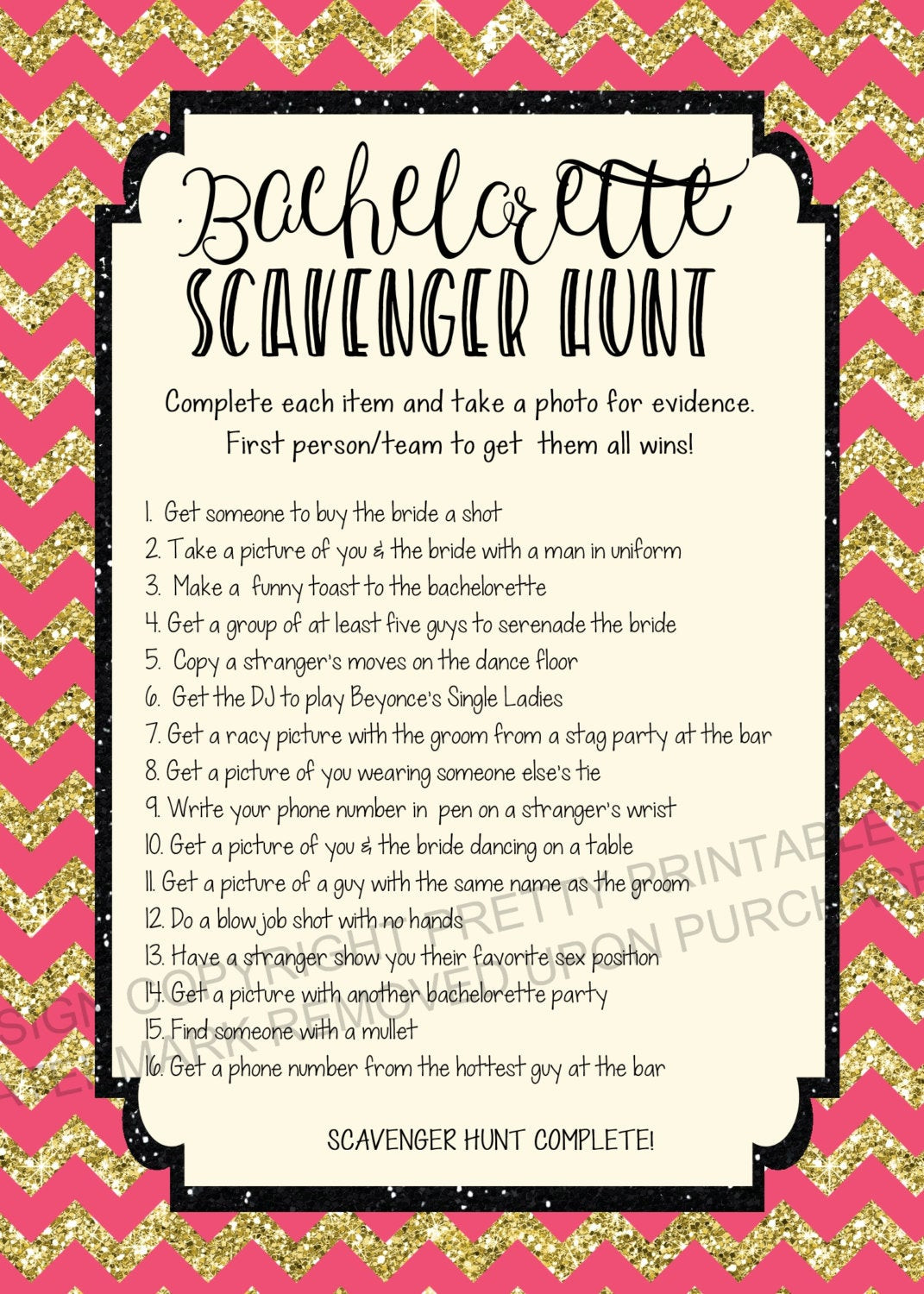 Bachelorette Party Scavenger Hunt Ideas
 INSTANT DOWNLOAD printable bachelorette scavenger hunt