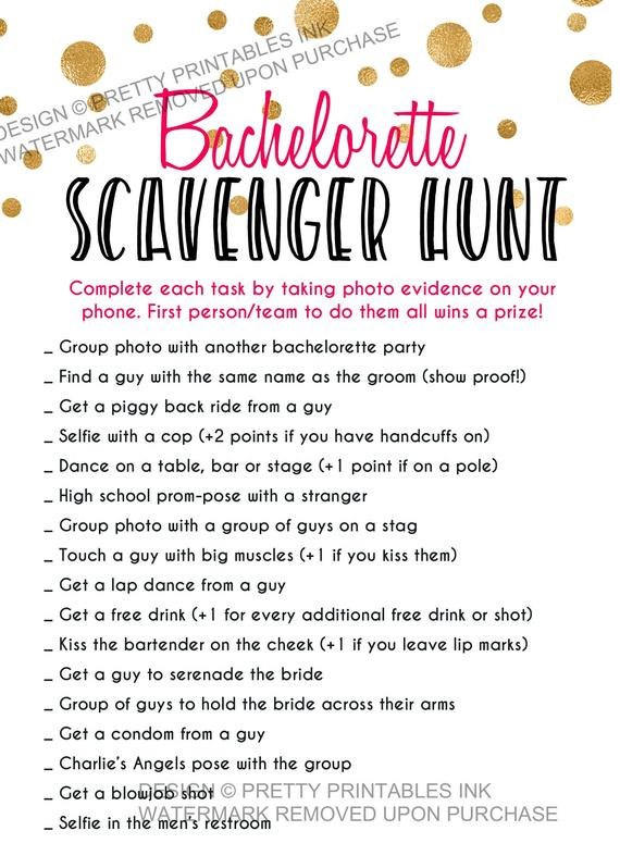 Bachelorette Party Scavenger Hunt Ideas
 INSTANT DOWNLOAD printable bachelorette scavenger hunt game