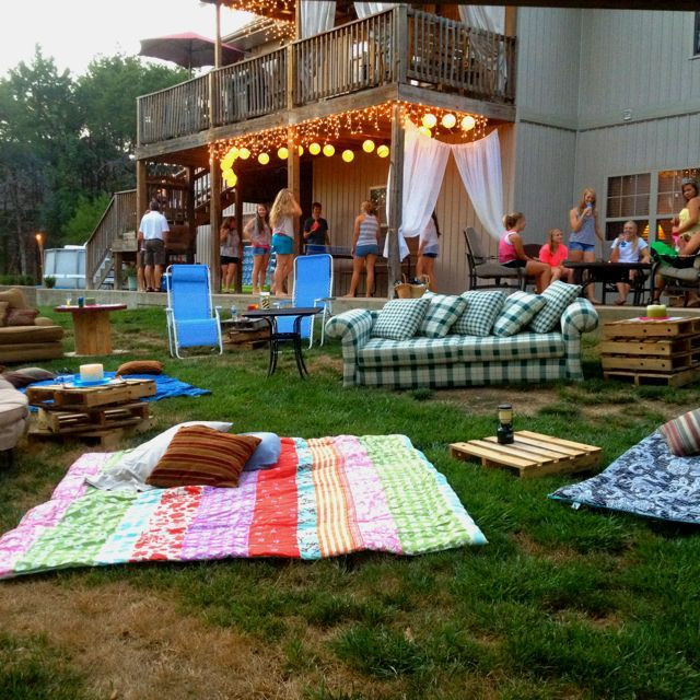 Backyard 16Th Birthday Party Ideas
 outdoor movie night ideas Icicle lights from the deck