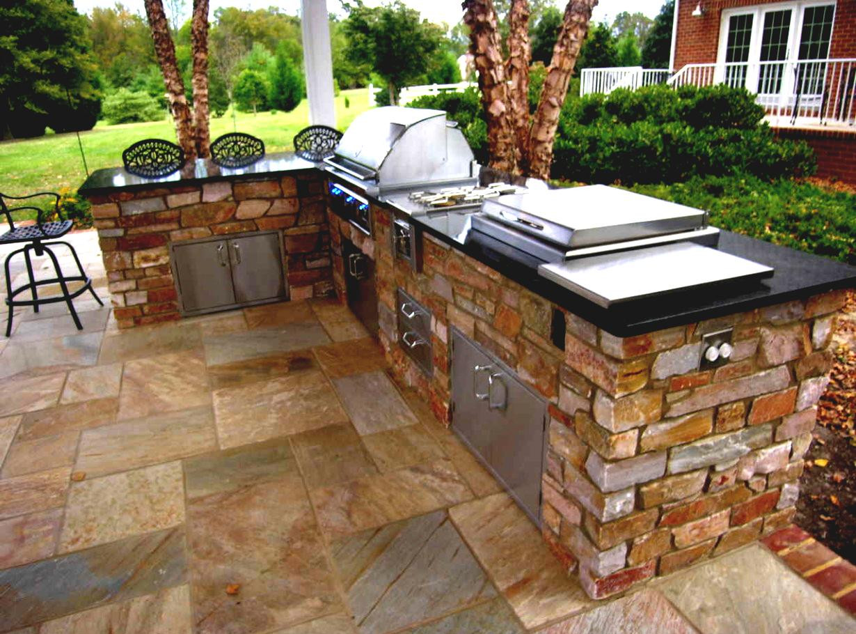 Backyard Bar And Grill
 Stone Patio Backyard Build In Grill Built Plans With