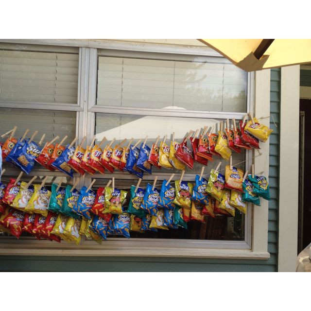 Backyard Cookout Party Ideas
 For backyard barbecues Cloths pin bags of chip on