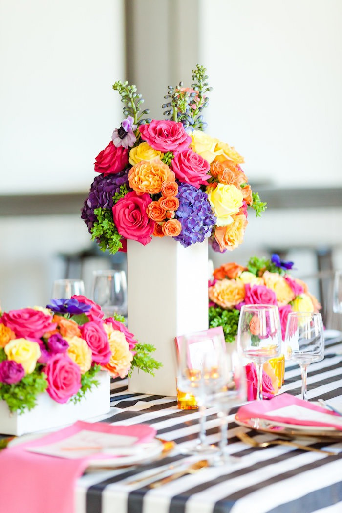 Backyard Graduation Party Ideas Pink And Black Gold Table Set Up
 Kara s Party Ideas Floral Art Tween Birthday Party