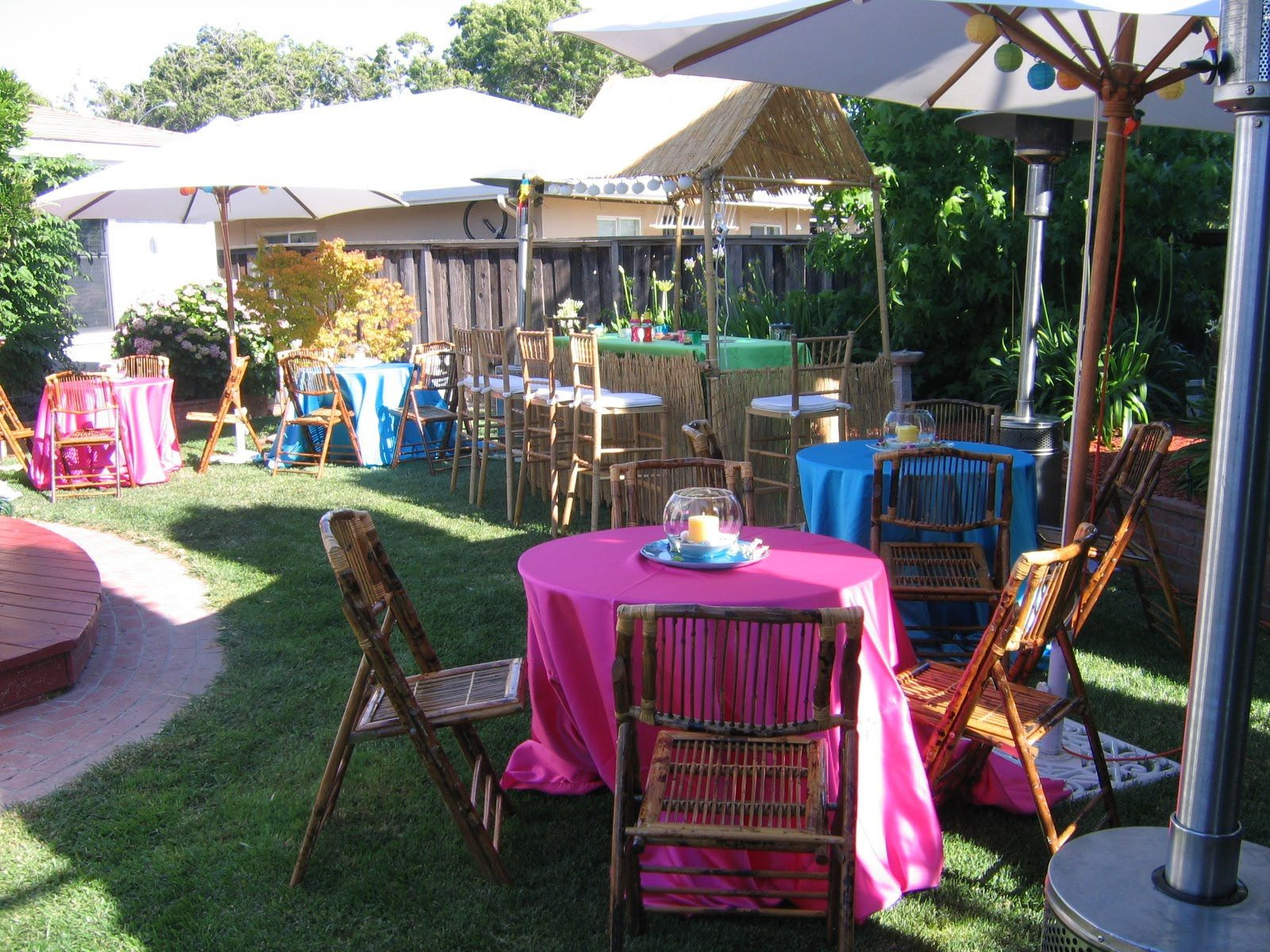 Backyard Luau Party Ideas
 good example of table set up Love the different colors