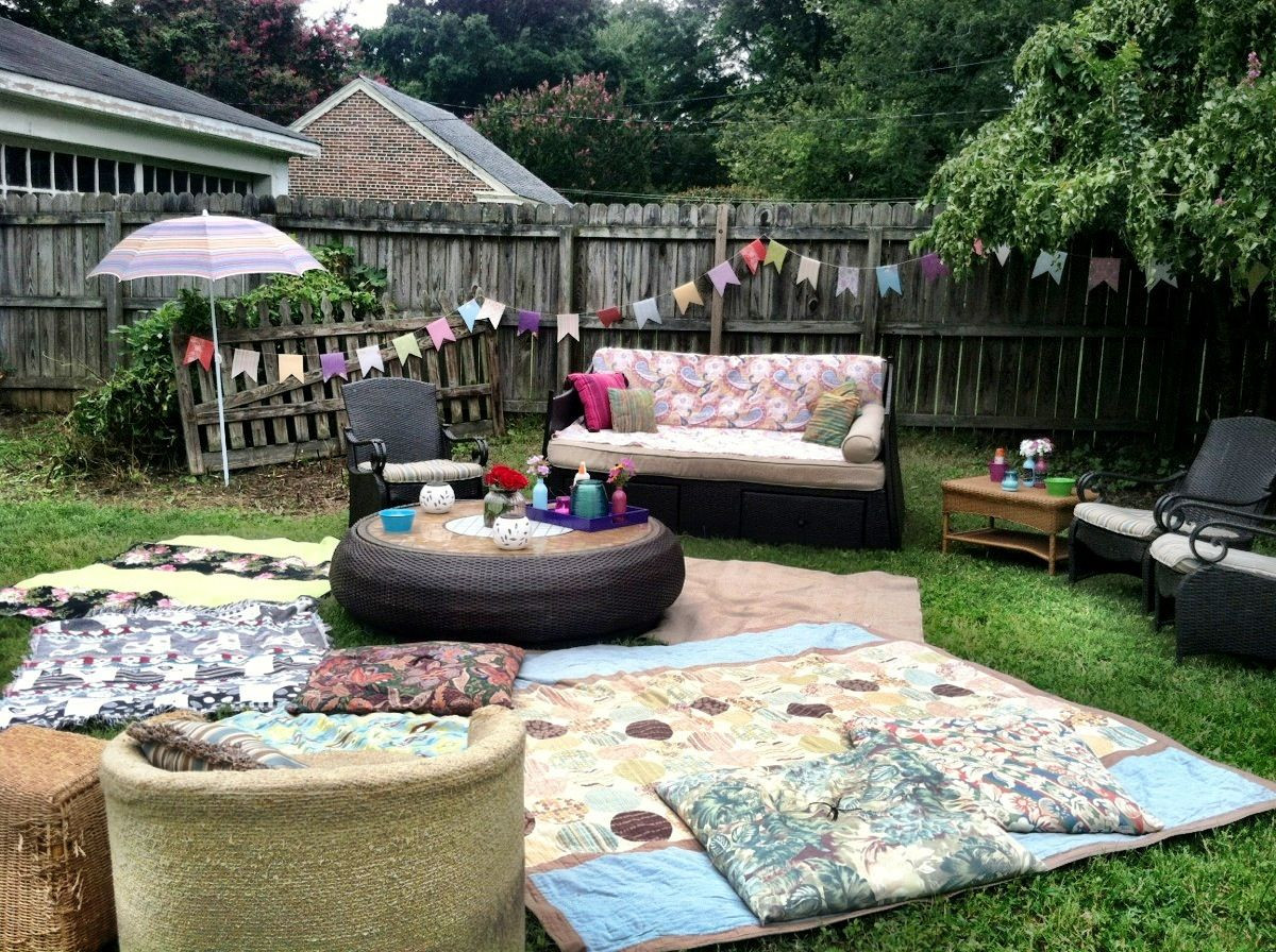 Backyard Party Seating Ideas
 backyard party quilts bunting arm chairs cushions