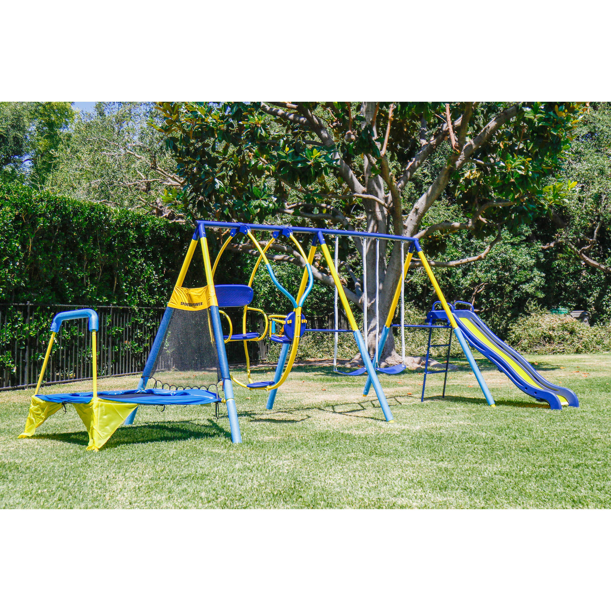 Backyard Swing Set For Kids
 Kids Playground Set Outdoor Swing Slide w Trampoline