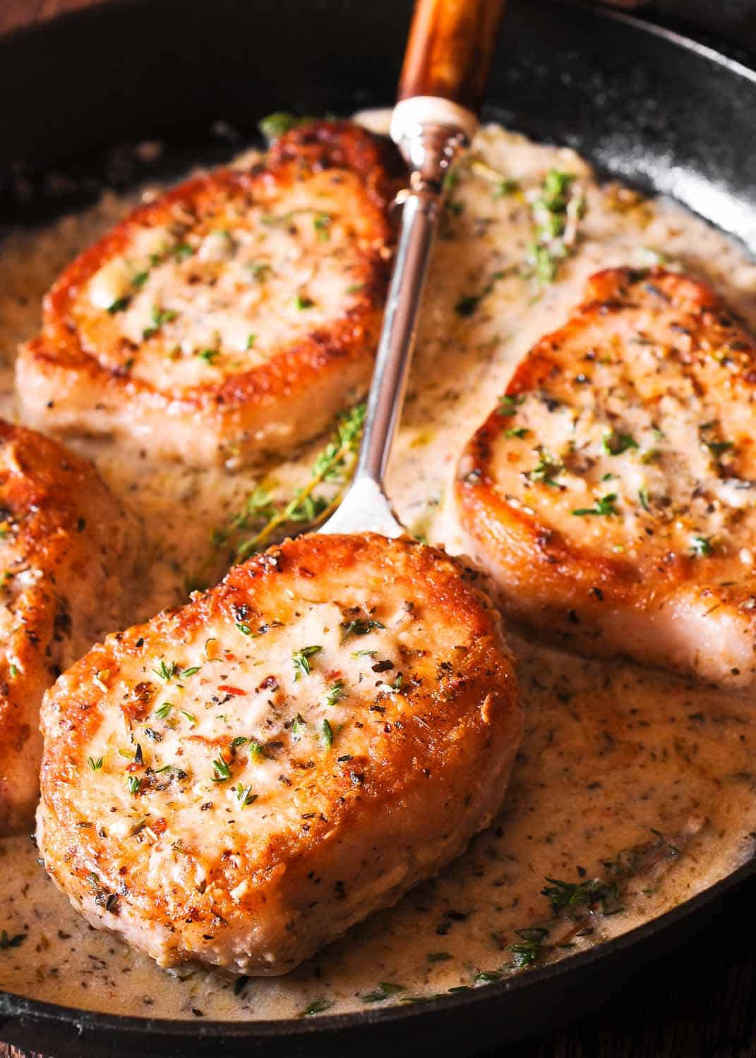 Baked Thin Boneless Pork Chops
 Boneless Pork Chops in Creamy Garlic and Herb Wine Sauce