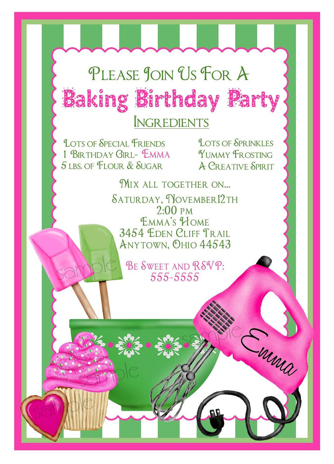Baking Birthday Party
 Baking Birthday Party Invitations Preppy Baking kitchen