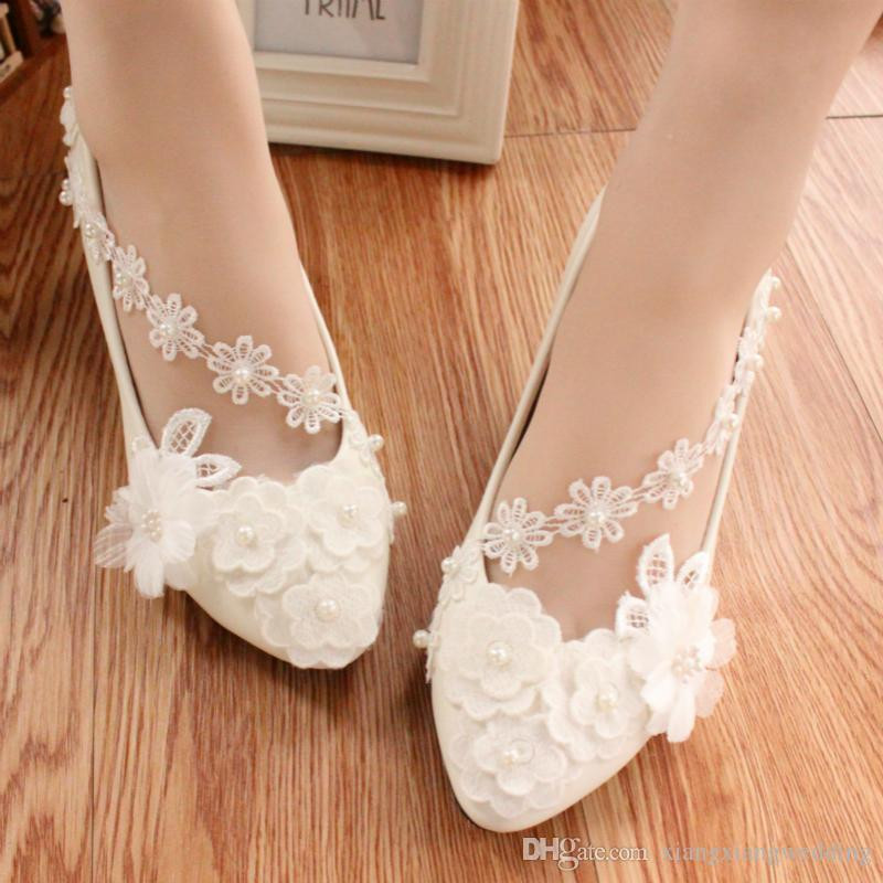 Ballerina Shoes For Wedding
 White Pearl Wedding Shoes Ballerina Flat Ankle Tie Lovely