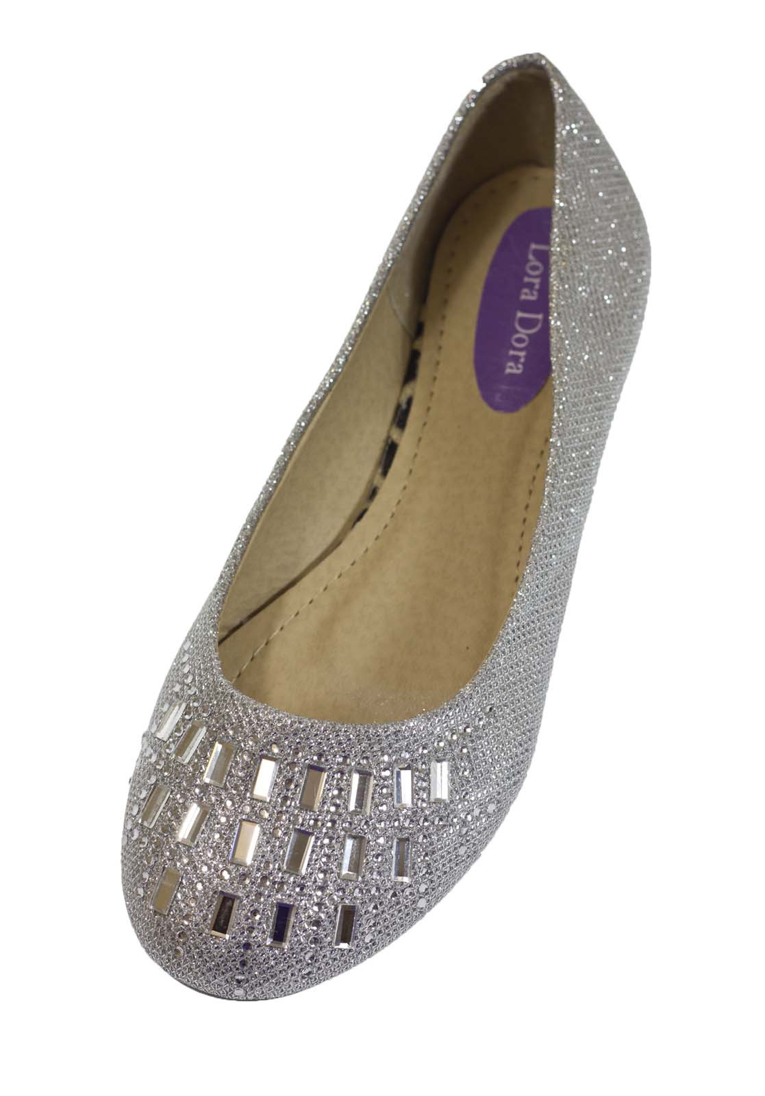 Ballerina Shoes For Wedding
 Womens Glitter Ballet Pumps Flat Diamante Wedding Bridal