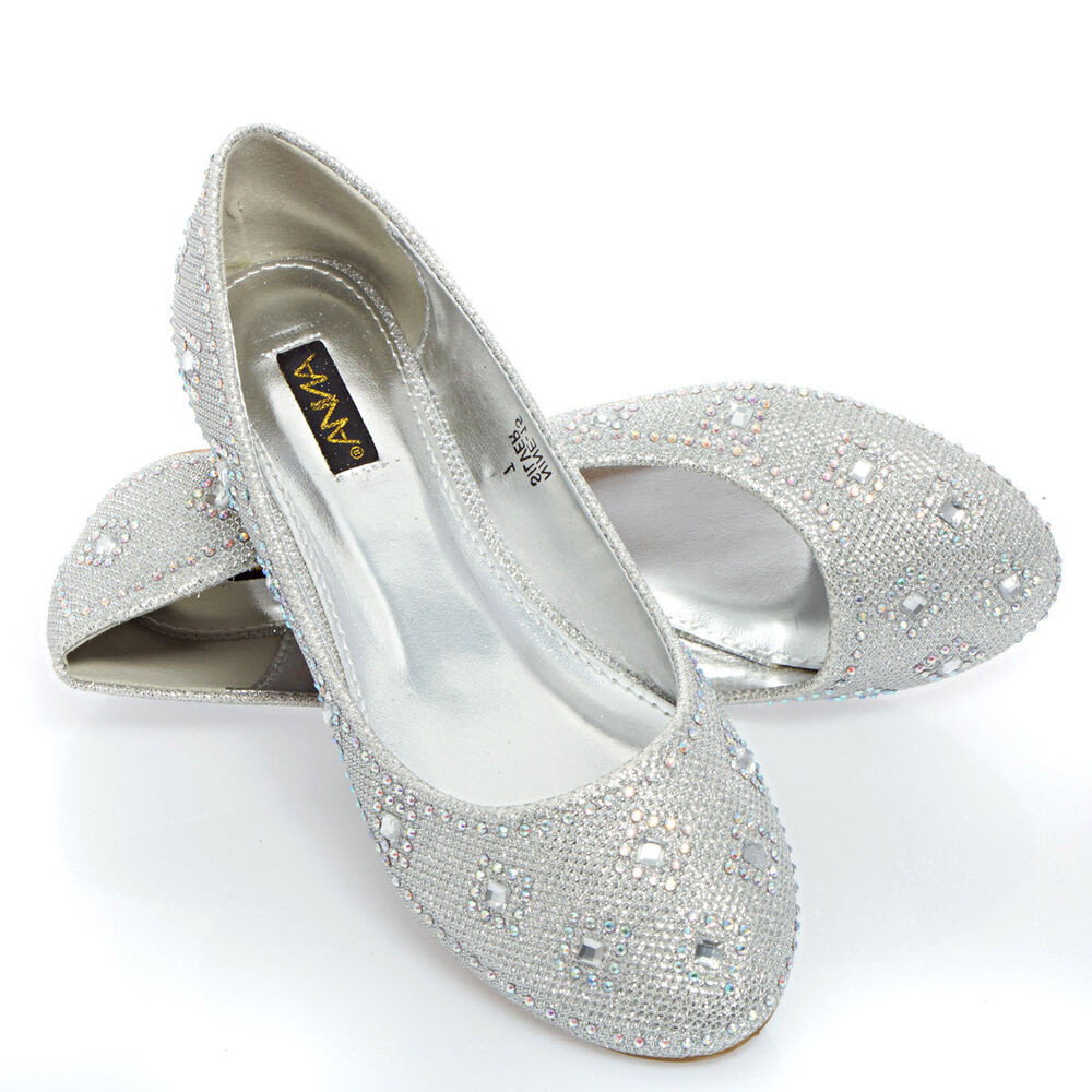 Ballerina Shoes For Wedding
 Womens Silver Wedding Bridal Prom Glitter Rhinestone