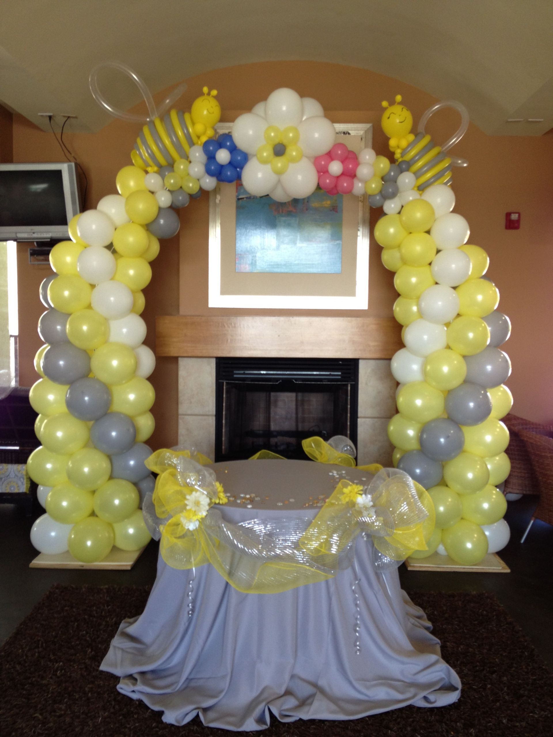 Balloon Decorations Baby Showers Ideas
 Baby Shower Bee Themed Balloon arch With images