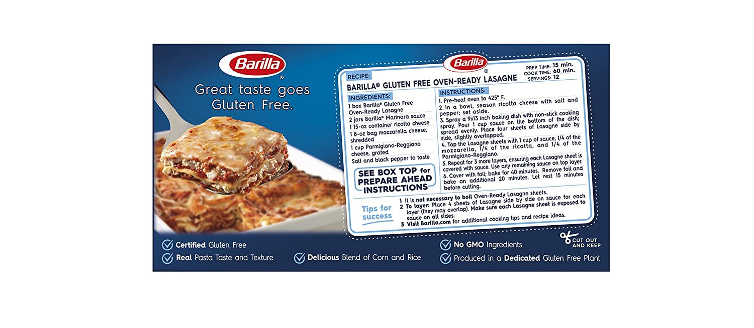 Barilla Gluten Free Lasagna
 Barilla No Boil Lasagna Noodles Nutrition