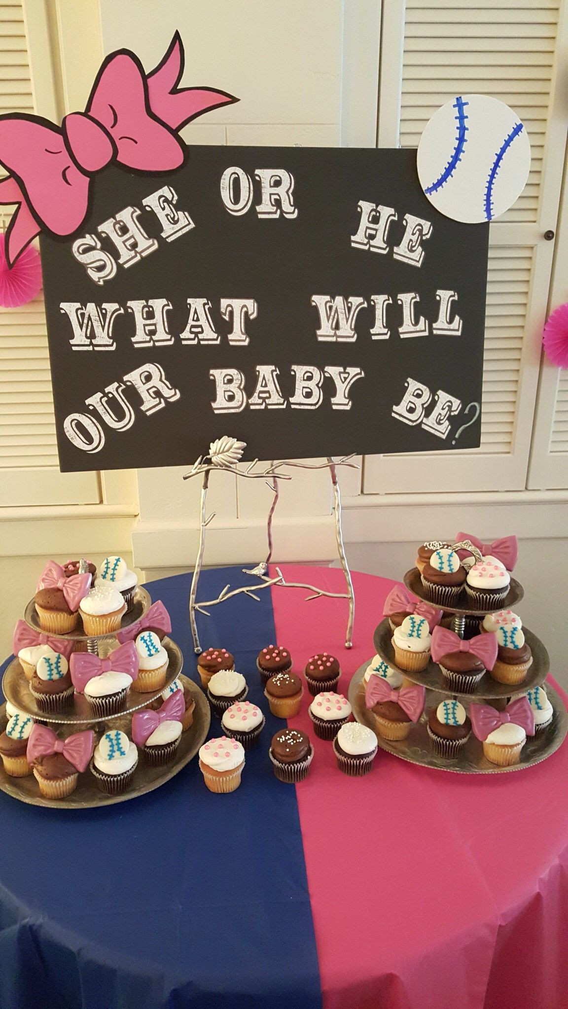 Baseball Gender Reveal Party Ideas
 Cupcake table for Gender reveal designed by Elegant Times