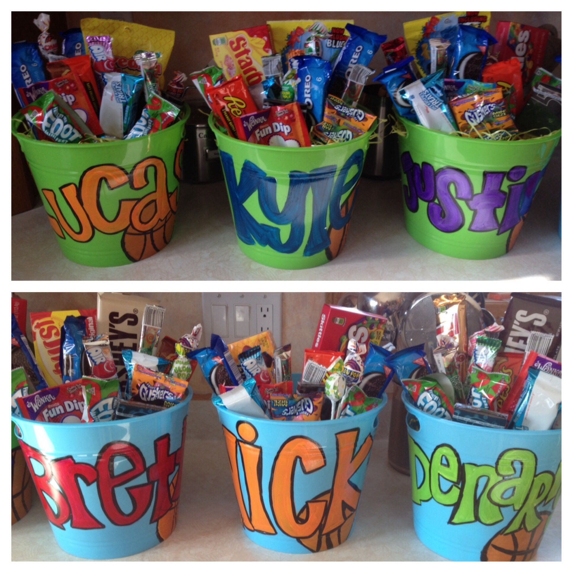 Basketball Gift Basket Ideas
 Boys basketball senior night ts Candy buckets