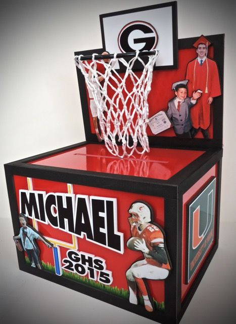 Basketball Graduation Party Ideas
 Gift card money box with a real basketball net and photo