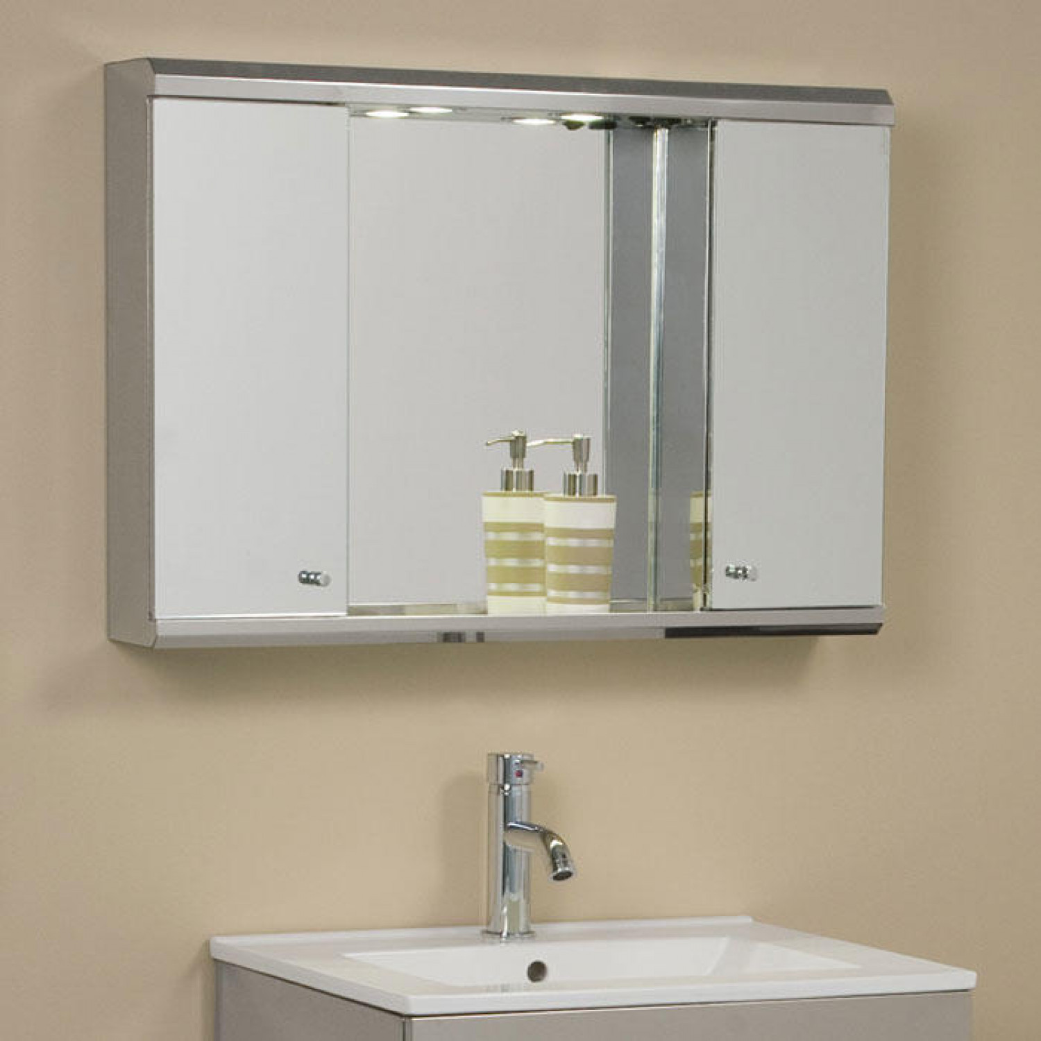 Bathroom Mirror Cabinet With Light
 Illumine Dual Stainless Steel Medicine Cabinet with