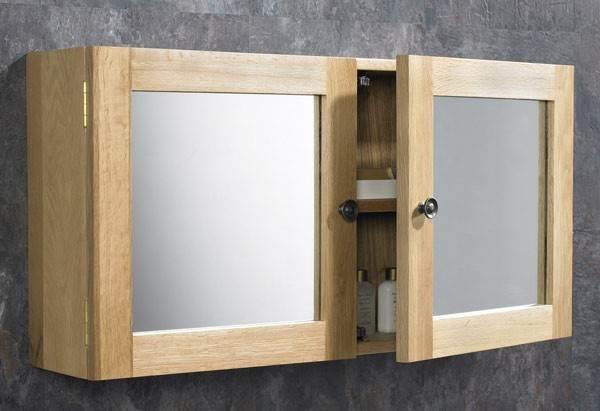 Bathroom Mirror With Shelf Attached
 75cm x 38cm Solid Oak Wall Mounted Double Door Bathroom