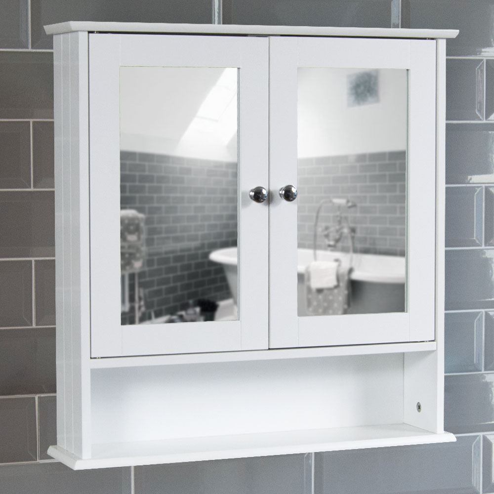 Bathroom Mirror With Shelf Attached
 Mirrored Bathroom Cabinet Double Doors Bath Wall Mounted