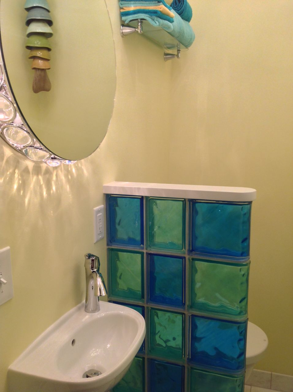 Bathroom Partition Walls
 Colored glass block shower & partition walls in a condo